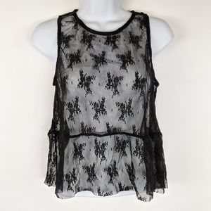 Subdued Black Sheer Lace Peplum Blouse Tank Top 4